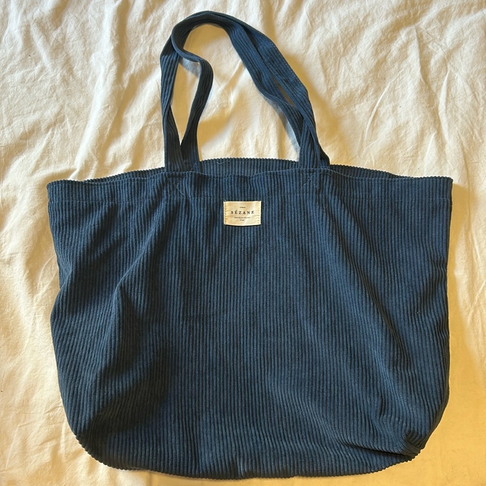 Sézane blue velvet corduroy tote bag